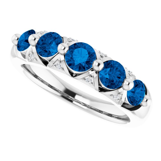 14K White Natural Ceylon Blue Sapphire & .03 CTW Natural Diamond Ring
